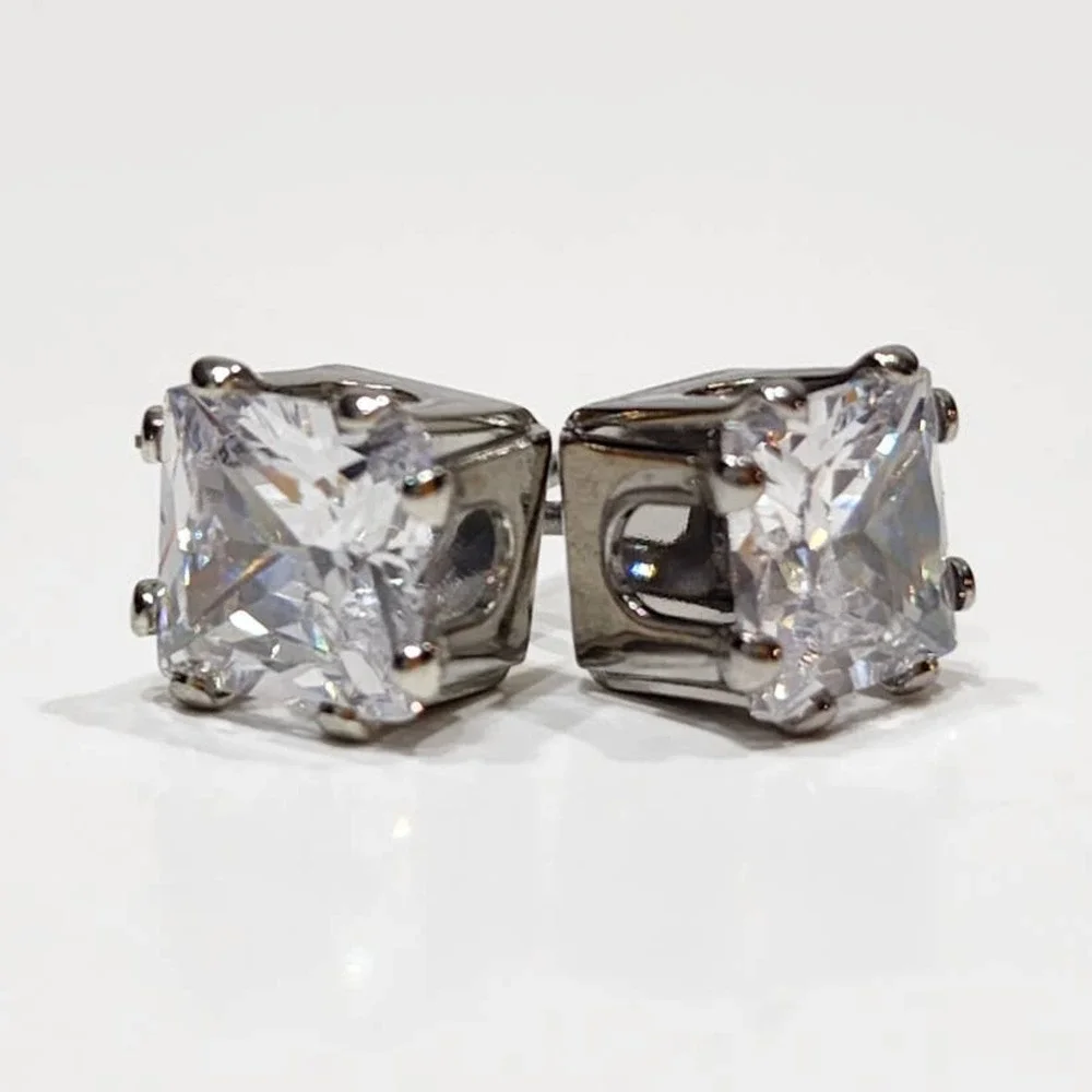 Silver Princess Cut‎ 2 CTW Stud Earrings